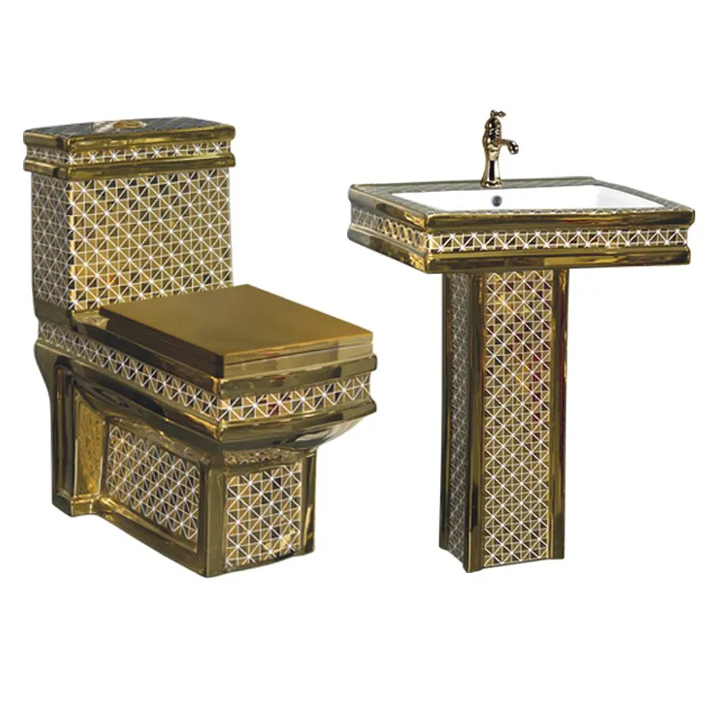 Luxus-Stil Toiletten schüssel Set Keramik Gold WC-Set und Stand Waschbecken Phantasie vergoldete Sanitär keramik für Hotel Badezimmer