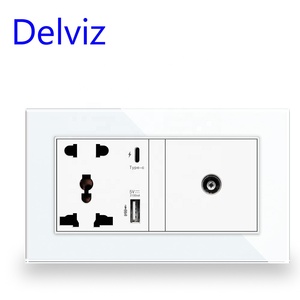 Delviz toma de corriente multifunción, panel de alimentación universal 13A, Puerto USB de carga rápida inteligente tipo C de 18W 3A, toma de TV por cable de pared - Product Image 4