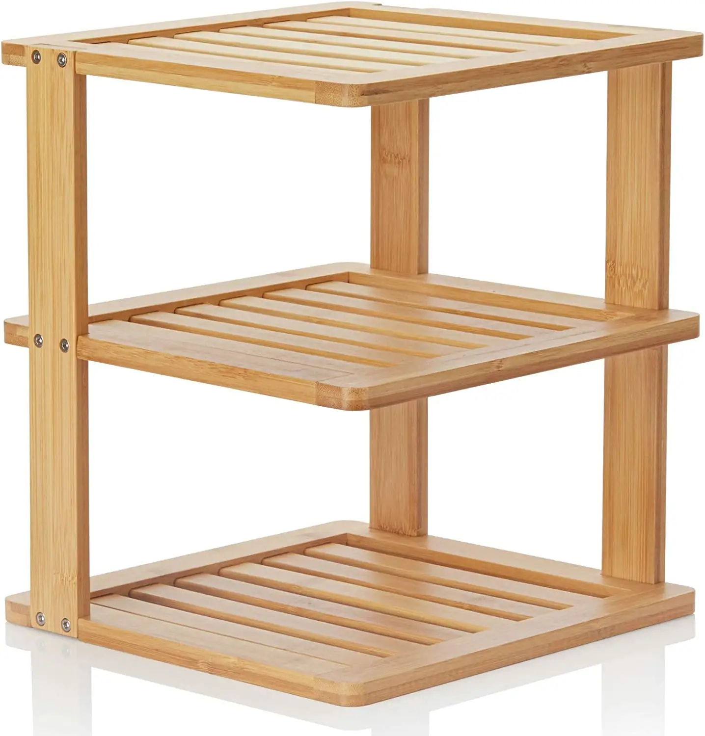 Esquinero de bambú personalizado, estante de almacenamiento de bambú de 3 niveles