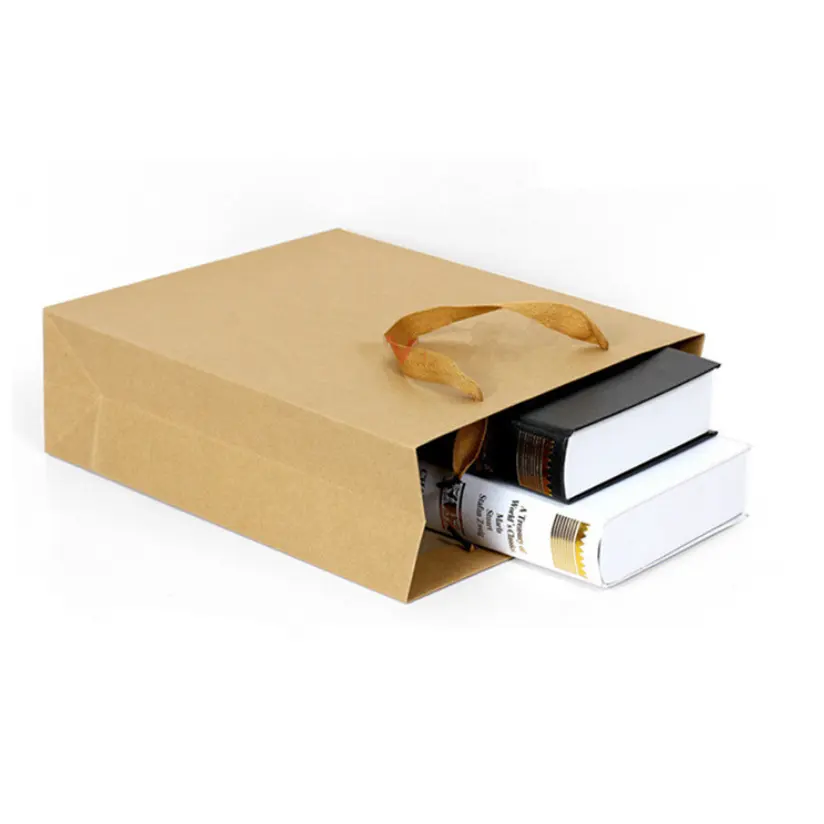 Bolsa de papel de compras de lujo Kraft de diseño personalizado, regalo de impresión, embalaje artesanal, bolsas de transporte de compras para librerías