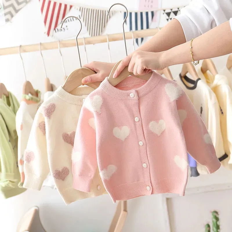 Abrigo cálido de manga larga para niños de primavera, Ropa para Niñas, cárdigan bonito de punto para niñas, suéter tejido para niñas