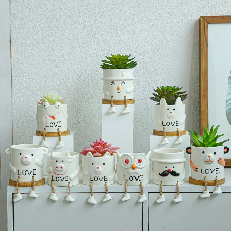 Suculentas em vaso para decoração, bonecas de cerâmica suculentas nórdicas para pendurar em pés, vaso de flores, cacto, decoração da sala de estar