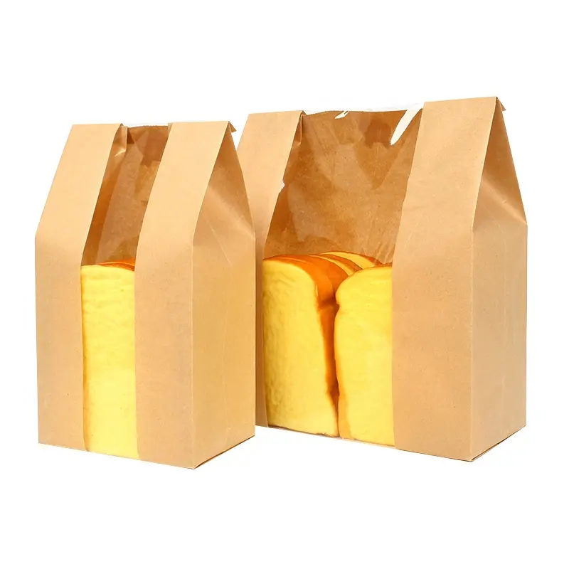 Экологически чистый переработанный бумажный пакет с принтом на заказ, крафт-пакет для печенья, хлеба, сэндвича, хлеба, упаковки, бумажный пакет с окном