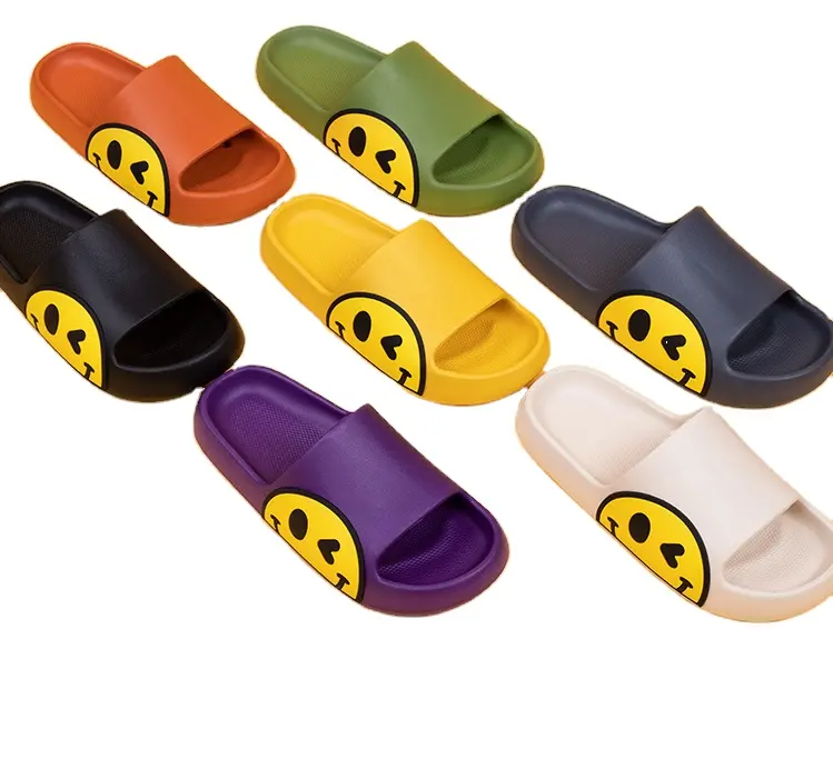 Factory Supply Smiling Faces Couples Breathable Non-Slip Damping Eva Summer Bedroom Rubber Slippers For Sale
