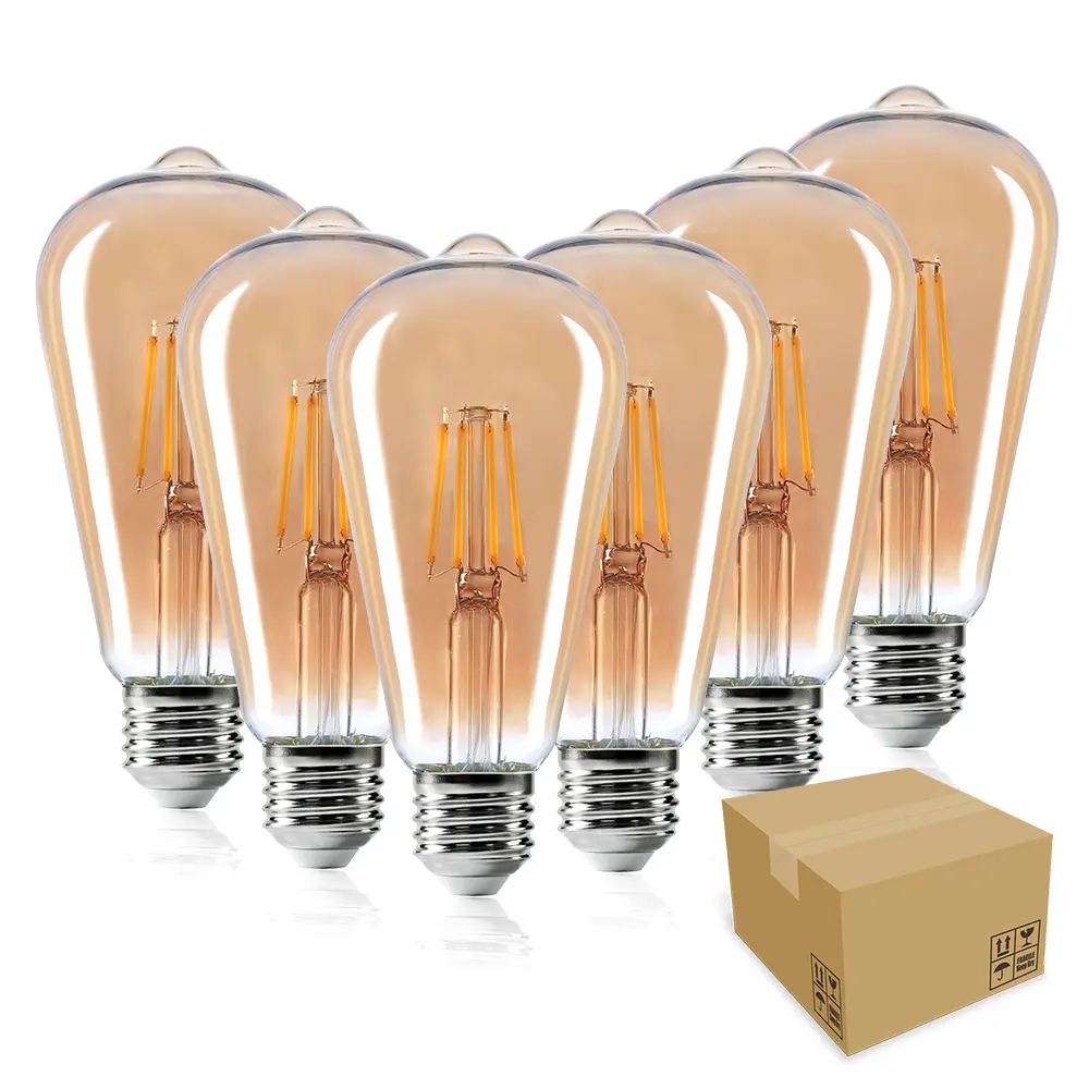 HITECDAD Led filament bulb Antique Vintage Style ST64 LED Edison Bulb Amber Warm E26 E27 127V Filament Light Bulbs