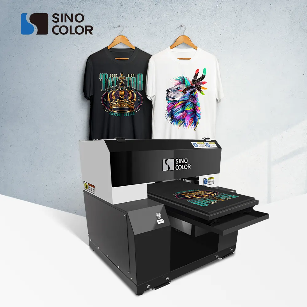 Sinocolor Best Sale 1440 dpi Dual Pallets DIY Logo Textile T-shirt Printing Machine A3 DTG Printer