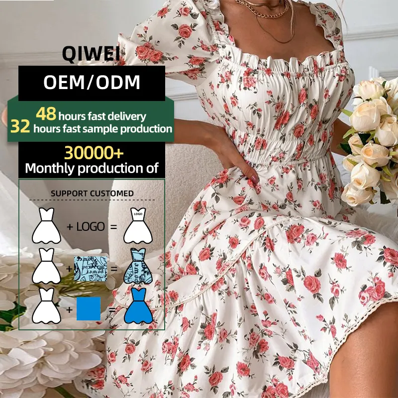 OEM/ODM Neuheiten Elegante Damen kleider Blumen Freizeit kleid benutzer definierte Kleidung koreanische Kleidung Kleid