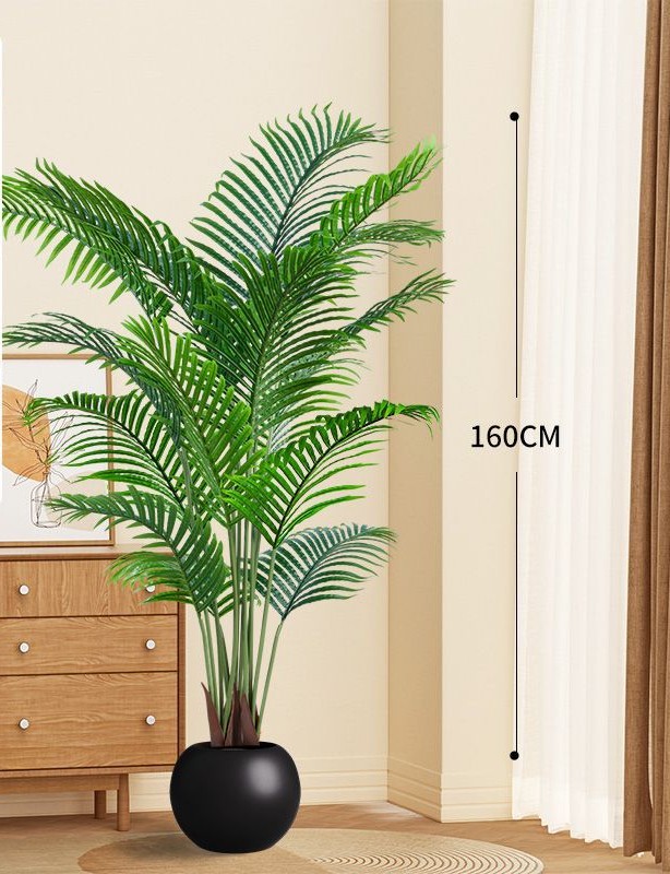 Palmier Areca vert 160CM 12 tiges 12 feuilles Sphère noire