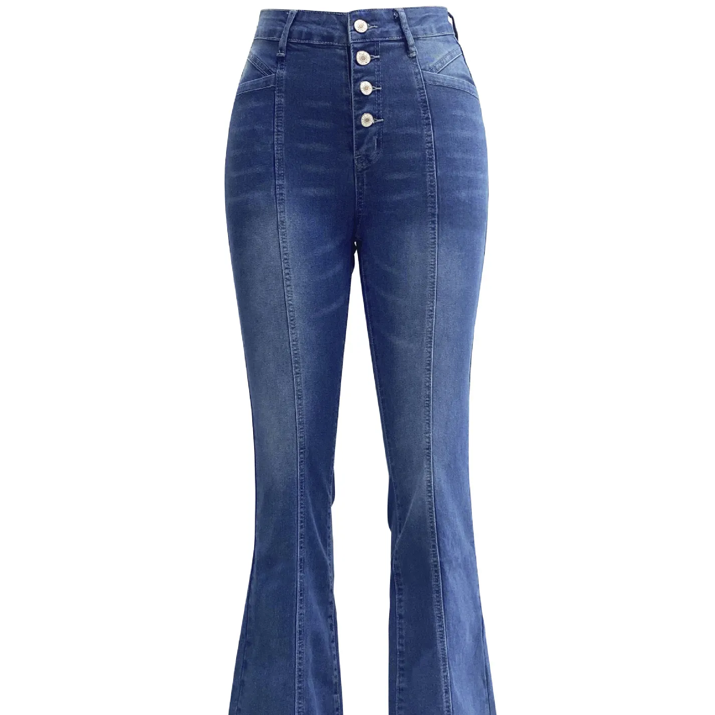 Nuevo modelo en el mercado stretch Slim splicing pantalones vaqueros acampanados wish Women Trend Jeans Ladies