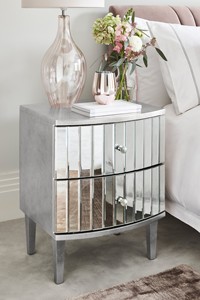 Mesa de cabeceira moderna redonda com 3 gavetas e vidro, com acabamento espelhado, para quarto e sala de estar, entrega em 7 dias