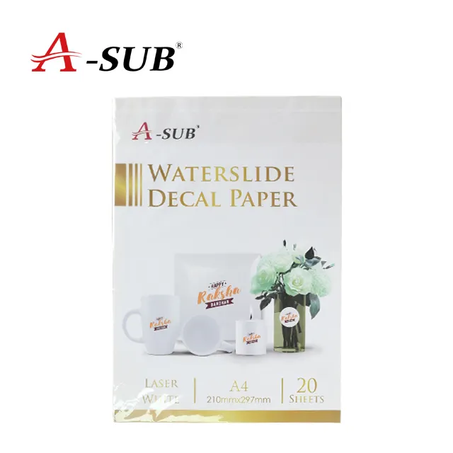 A-SUB A4เลเซอร์สีขาว Waterslide รูปลอกโอนกระดาษพิมพ์สำหรับแก้ว