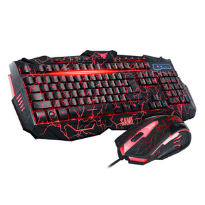 コンピューターゲームに欠かせないマウスとキーボードゲーマー3色バックライトひびの入った外観キーボードQwertyキーボード加工 - Product Image 5