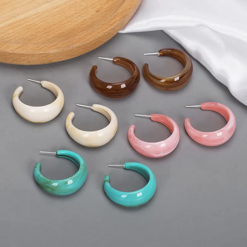 Brincos de gancho de resina acrílico c, formato de círculo, grande, de argola, para mulheres