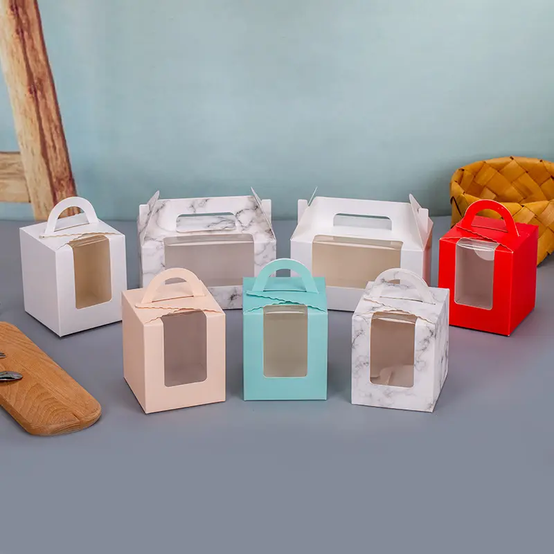 Boîte à muffins Portable avec poignée intégrée, emballage de boîte cadeau, Transparent, à gâteaux, avec fenêtre