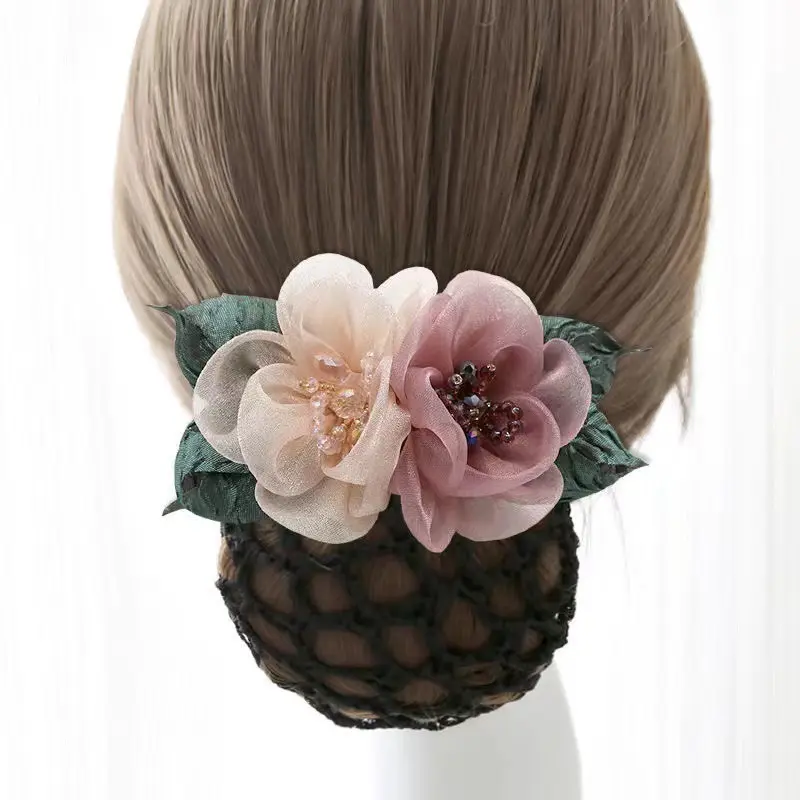 HZM-60062 Hand Made crochet Hair Net copricapo Flower Dancer Hairpin Net Pocket Flower Hair Net per danza classica