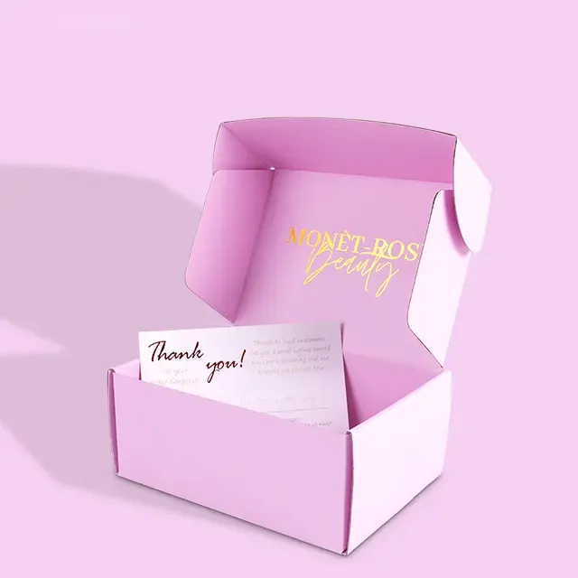 Confezione di scatole postali in carta regalo ondulata rosa con logo personalizzato di fascia alta squisita con laminazione lucida