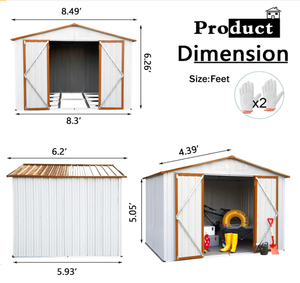 <strong>8</strong>' <strong>X</strong> <strong>6</strong>' Outdoor Storage <strong>Shed</strong>, Steel Metal <strong>Shed</strong> with Floor Frame and Lockable Double Doors with 3 Garage Hooks Container House - Product Image 6