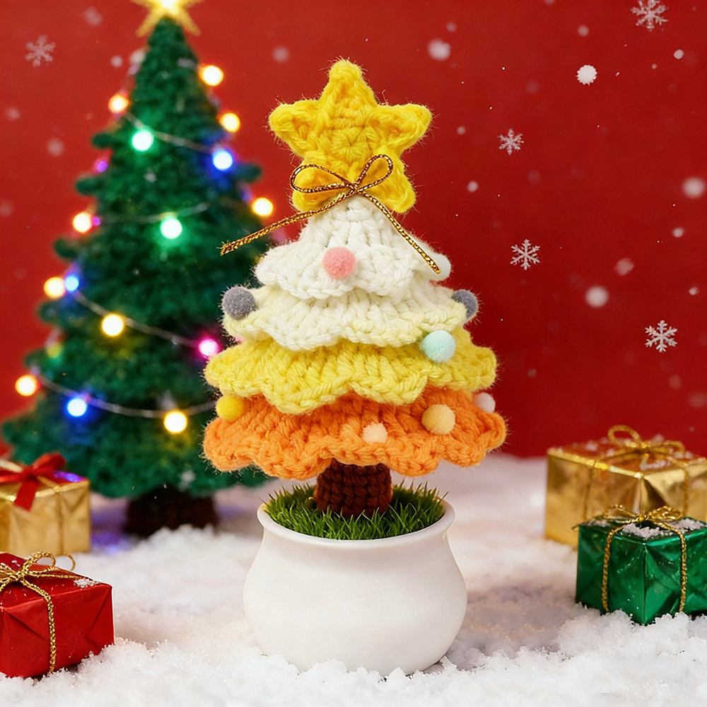 Christmas tree potted plant-small white pot-gradient yellow