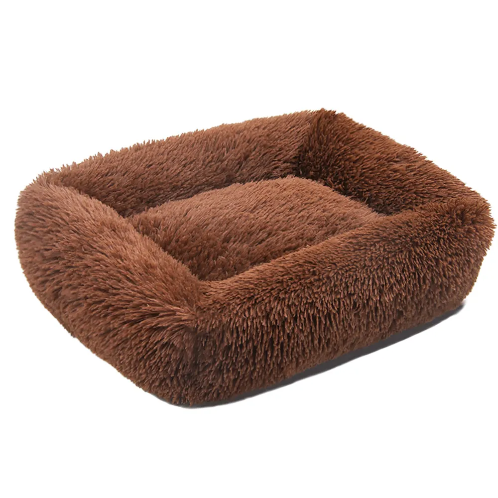 Jhome Pets 66*56cm Dropshipping Large Faux Fur Ultra Soft Luxury Pet Bed Calming Fluffy Warm Rectangle Dog Bed Plush Oblong