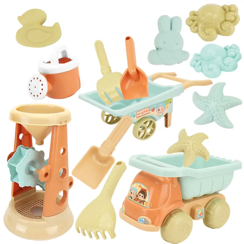 Kit de brinquedos de areia e praia, kit de plástico de brinquedos para verão, praia, areia, brinquedos com lata de irrigação, kit de moldes de areia