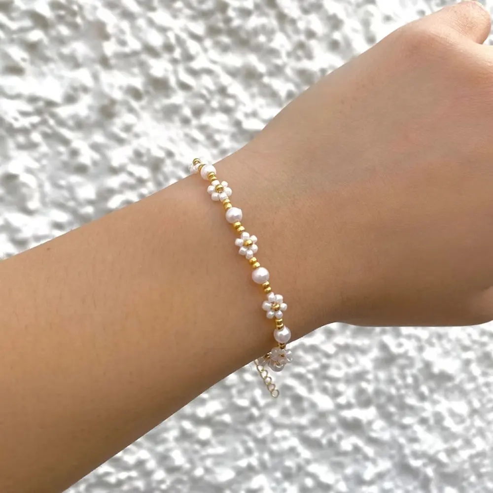 Bracciale alla moda fatto a mano con perline e perline, braccialetto floreale con perla, gioiello, regalo per il suo Perle De bracciale En Paquet