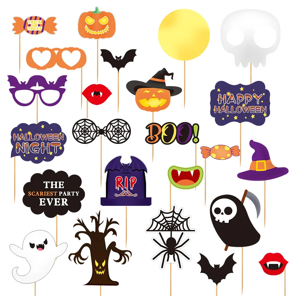 Nuovo Halloween 25 pezzi forniture per feste fai da te decorazione zucca fantasma puntelli per foto Layout Festival puntelli divertenti decorazioni di Halloween