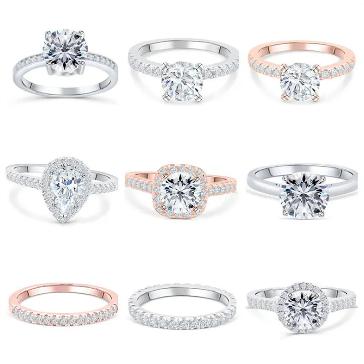 Cincin pasangan solitaire anillos de compromiso, cincin pernikahan pertunangan zirkon perak murni 925
