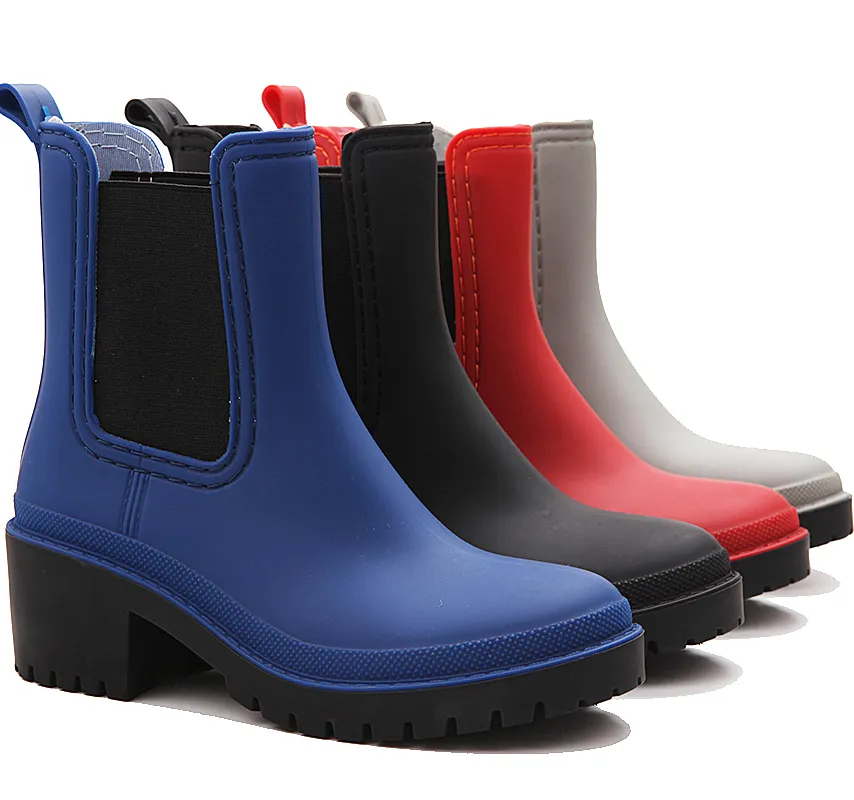 Moda feminina tornozelo botas de chuva de plástico pvc impermeável meia do natal para as mulheres