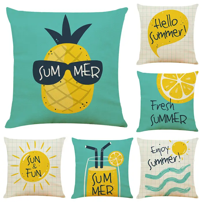 Tropical Hawaiian Yellow Pineapple Wearing Sunglasses Fun Pillow Cover With Summer Letters