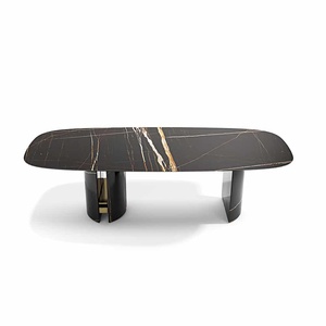 8 chỗ ngồi hiện đại sang trọng màu đen bằng đá cẩm thạch trắng hình bầu dục bàn ăn nhà bếp và ghế đặt cho biệt thự - Product Image 1