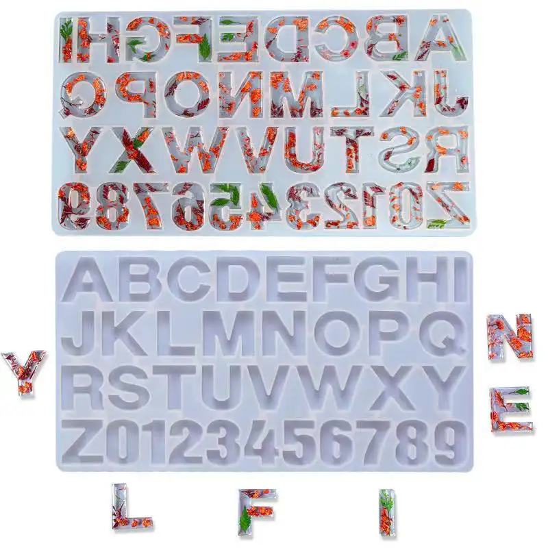 Moule en silicone personnalisé avec lettres et nombres, pour bricolage, porte-clés, bijoux, pendentifs, moules en résine de silicone