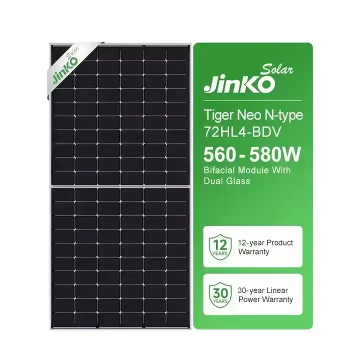 N-tipo neo do tigre de Jinko 72HL4-BDV 560-580 painel solar bifacial do watt 580 w para o sistema solar