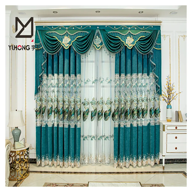 Curtain bedding set European Jacquard curtain double layer Embroidery Sheer Blackout Curtain for living room