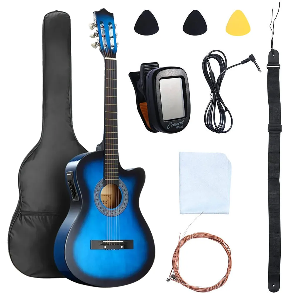 Оптовая продажа 38 дюймов электроакустическая гитара OEM сервис в натуральную величину Cutaway электрический набор для начинающих для взрослых и детей