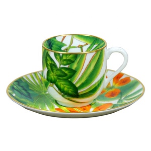 陶瓷绿色浓缩咖啡杯和茶托花茶杯陶瓷杯，带餐具套装 - Product Image 2