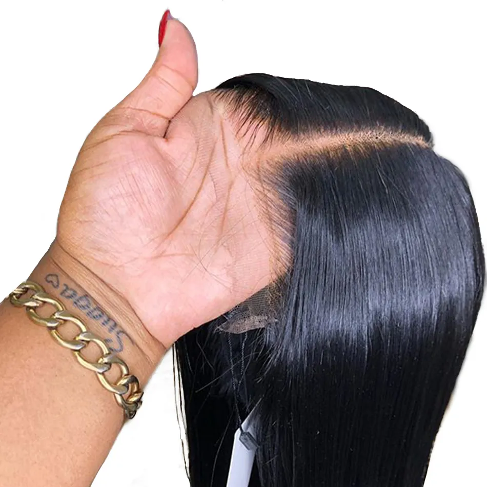 Cabelo remy liso da malásia, cabelo remy virgem alinhado 150% 180% densidade hd fechamento com cabelo novo peruca pré-selecionado renda suíça