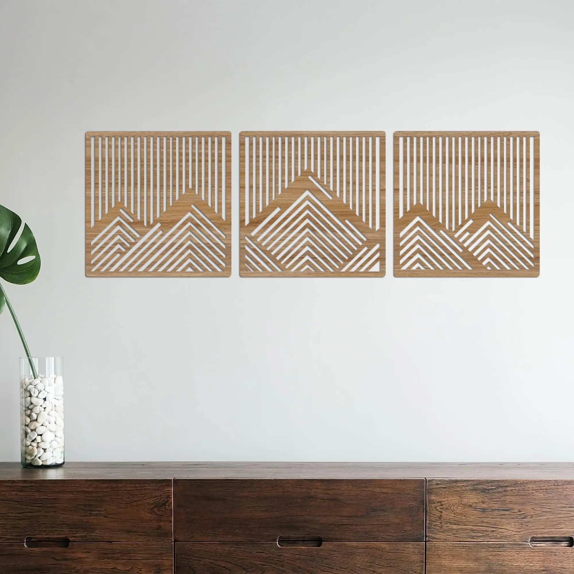 Eco-Friendly Home Decor Geometric Hollow Mountains Wooden Paintings And Wall Arts Wall Decor For Bedroom And Kitchen