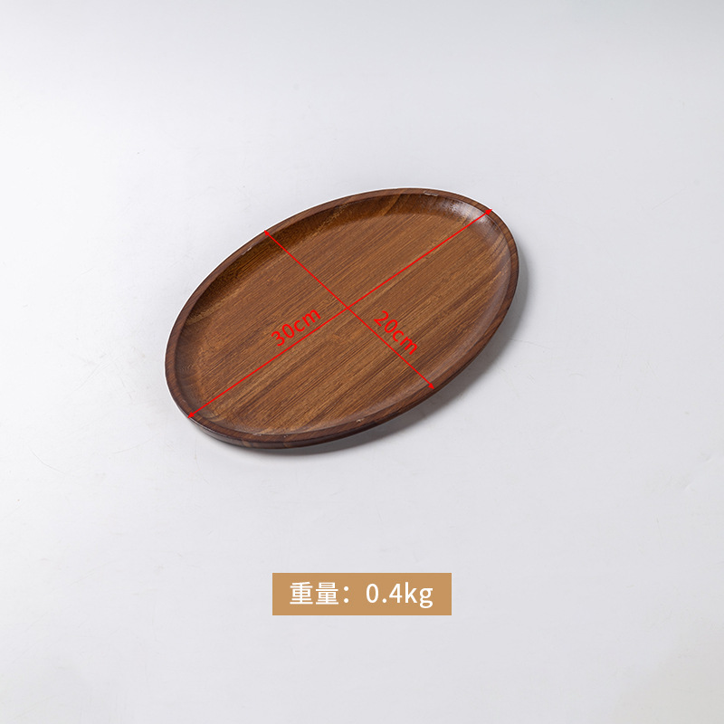 Walnut wood color, oval shape, 30*20*1.5 cm.