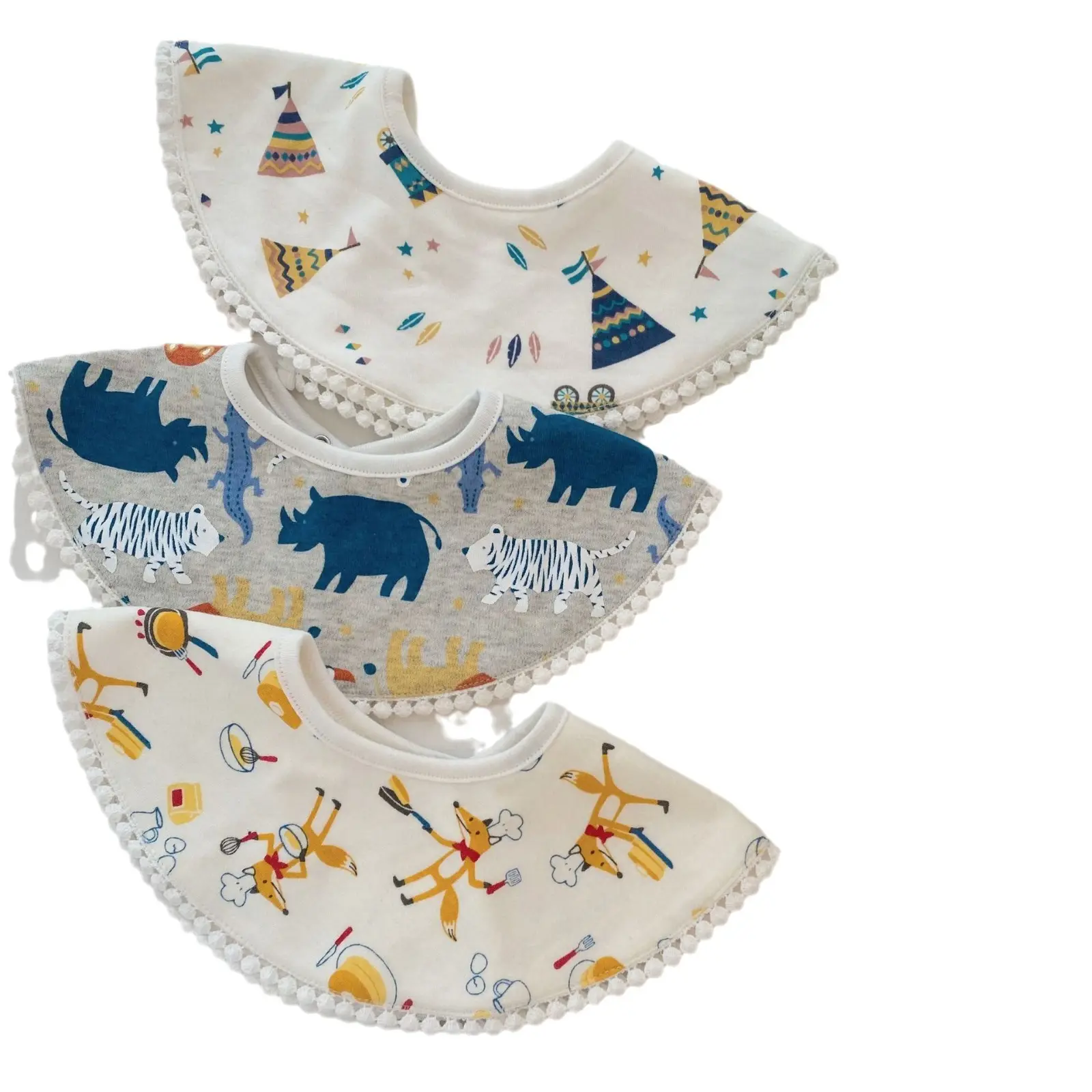 MU 360 Degrés Triangle Rond pour Bébé Salive Bandana Serviette Filles Garçons Bébé Alimentation Bavette pour Nouveau-Né Toddler Coton Mignon Soutien