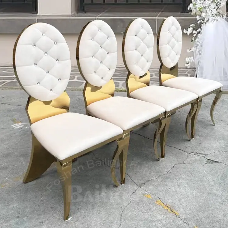 Cadeira do evento do ouro Fabricação Fornecimento Qualidade Branco Couro Casamentos cor do ouro banquete jantando a cadeira