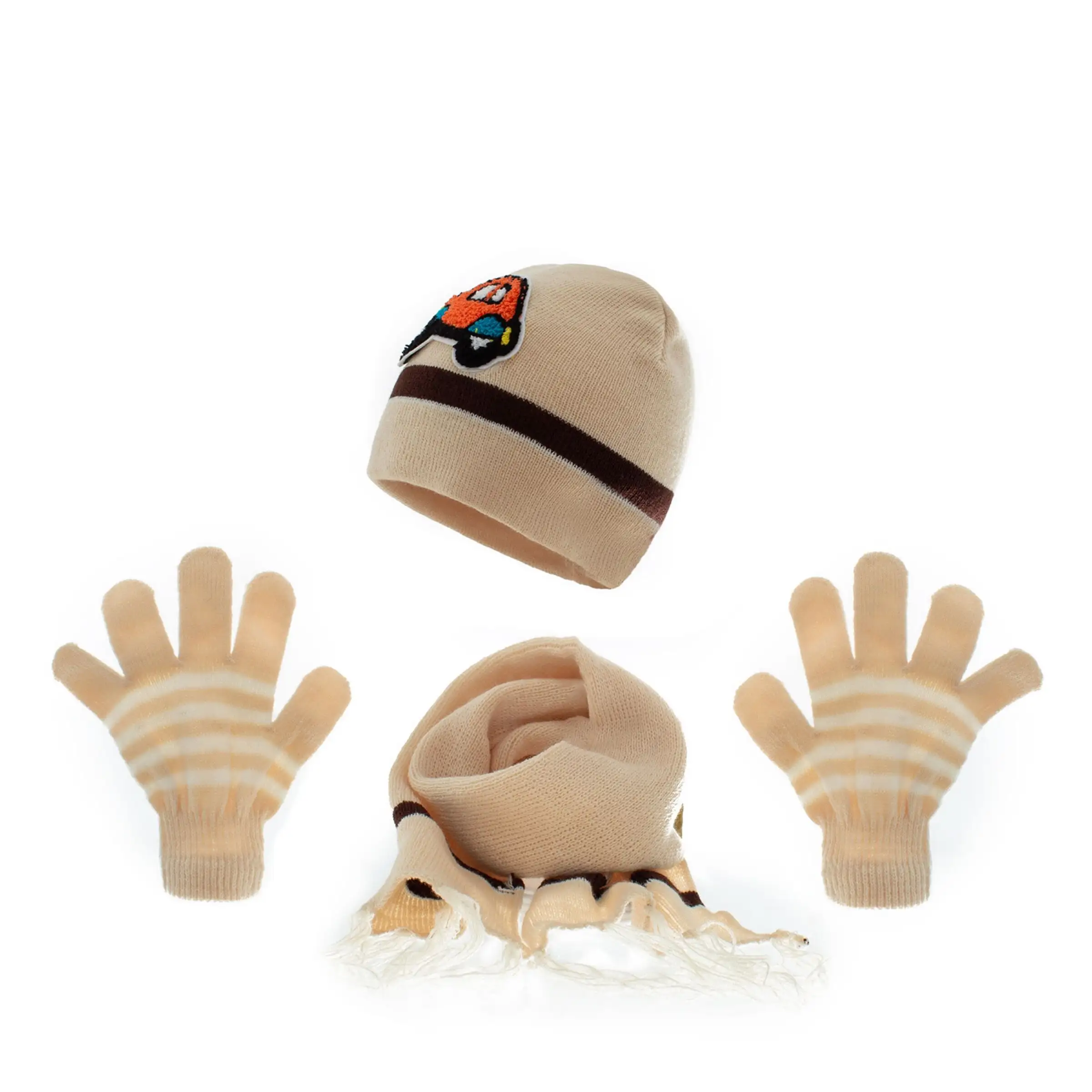 Детские зимние шапки, перчатки и шарфы, Вязаная Шапка-бини, комплект из 3 шт. зимней шапки