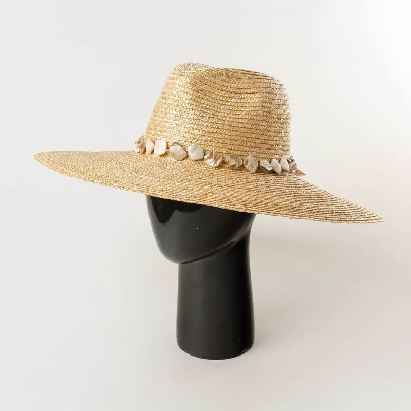 Printemps et été Shell Chain Outdoor Beach Sun Protection Fashion Big Brim Straw Hat