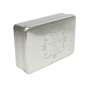 批发定制银色矩形金属储物锡盒，带压花图案 - Product Image 1