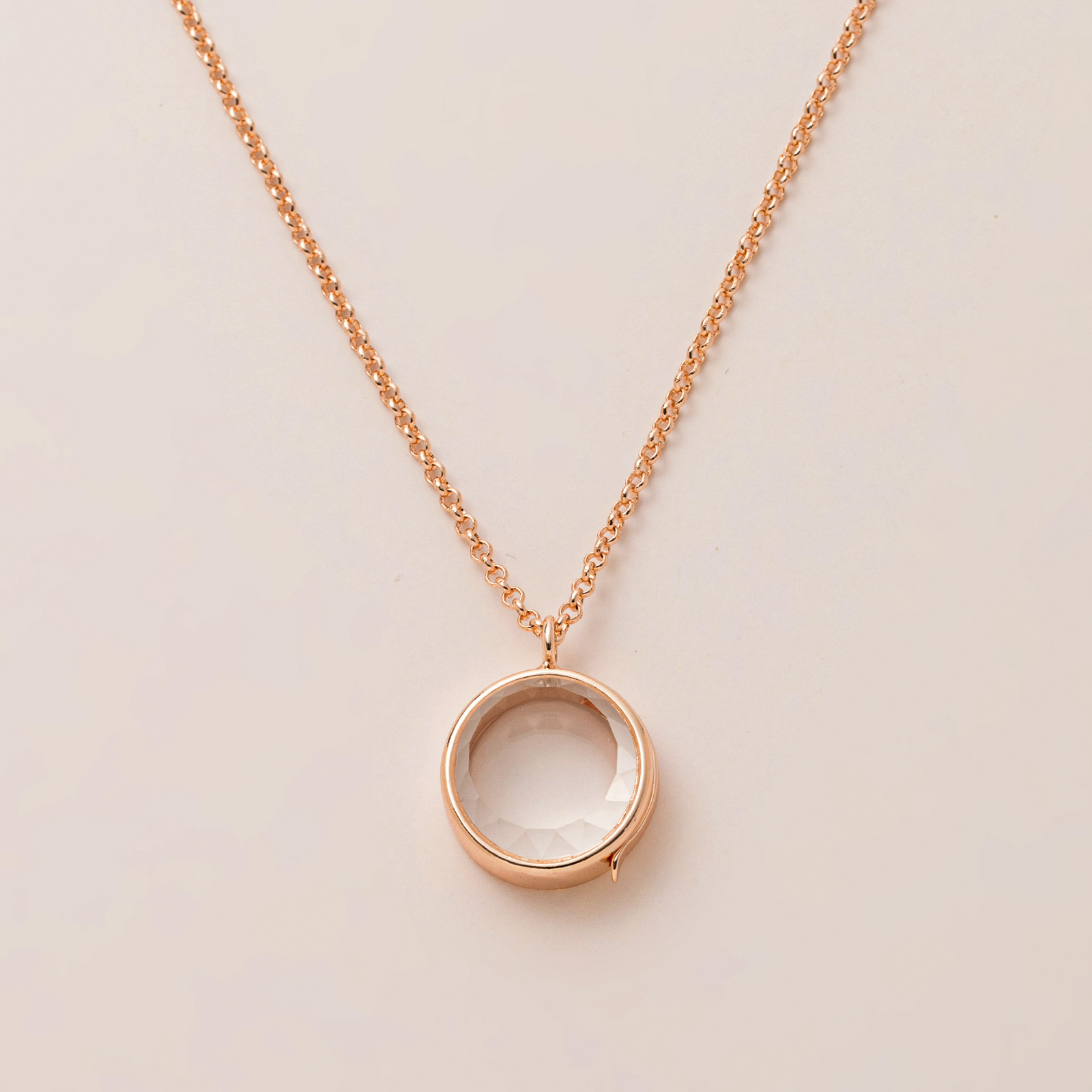 Collier à bascule en verre rond en or rose
