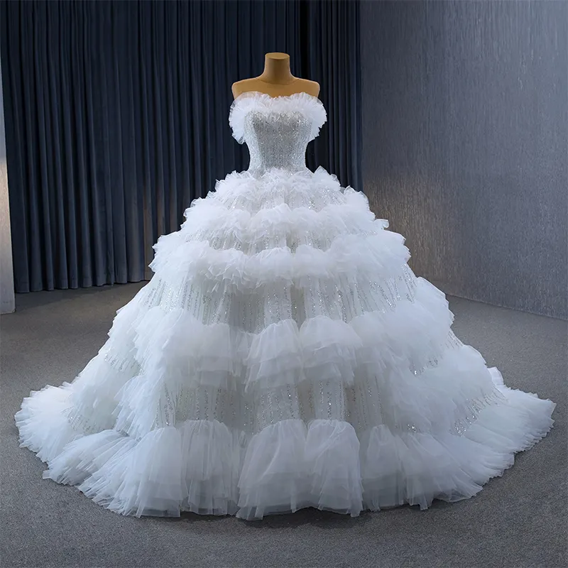 Vestido de novia blanco especial 2023 línea A tela de tul suave capa de pastel vestido de novia de cuento de hadas Rsm231021