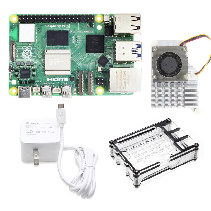 Новый Raspberry Pi 5 модель 4 ГБ оперативной памяти BCM2712 Наборы для разработки прозрачного черного акрилового корпуса и 3007fan и источника питания