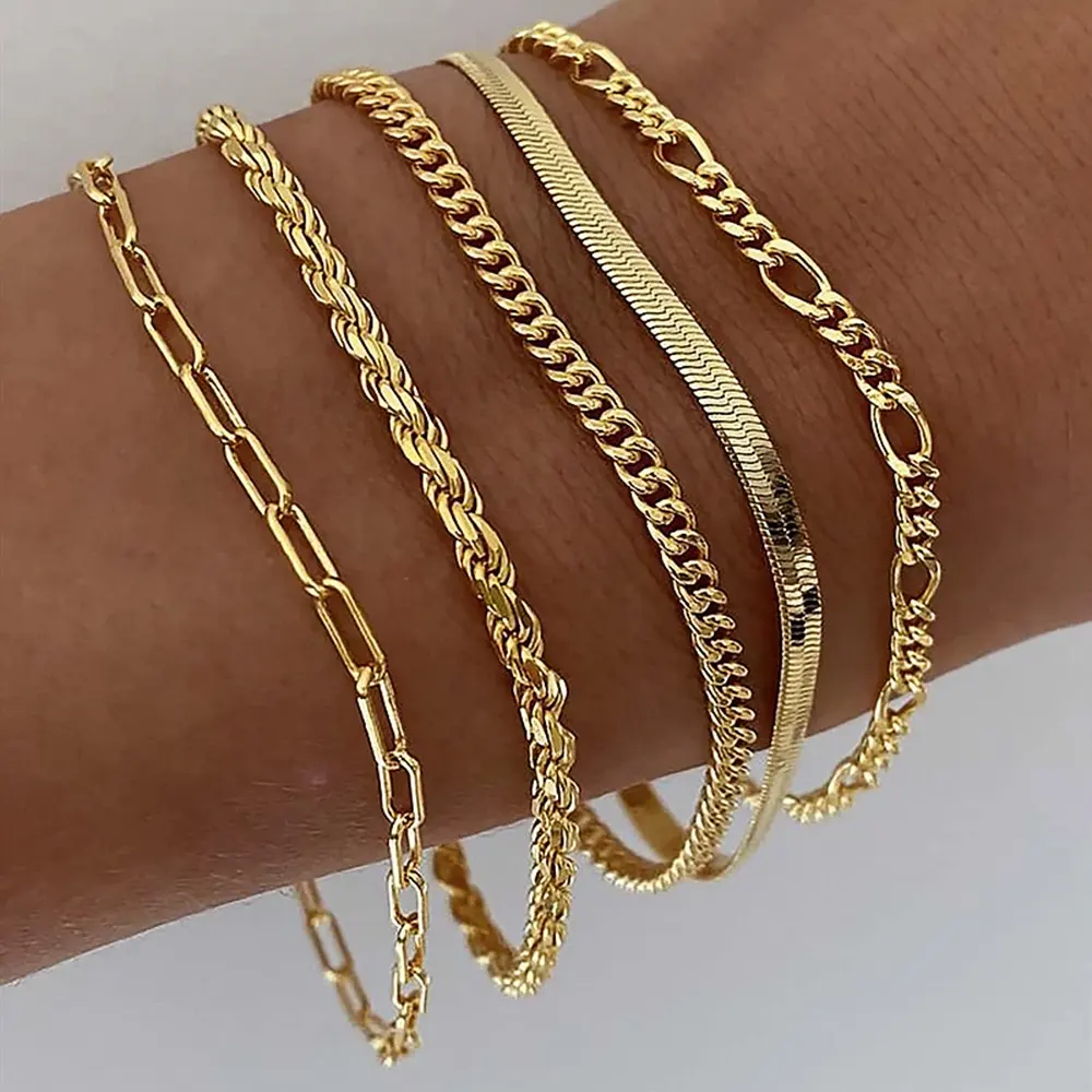 5 teil/satz Europa und Amerika Hot Sales Modeschmuck Schlangen armbänder vergoldete Ketten armbänder für Frauen