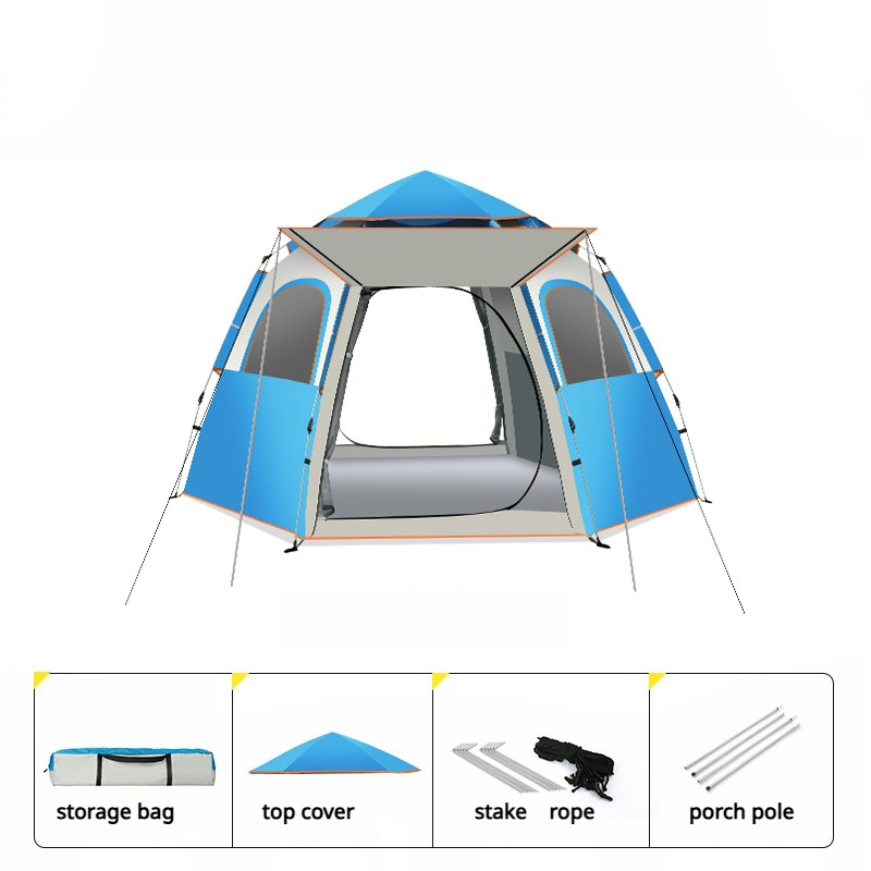 Tenda blu due porte e due finestre