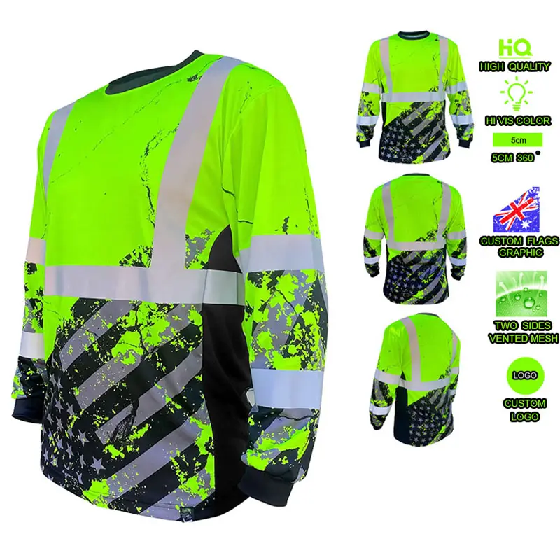 Sudadera ANSI Clase 3, protección UV fluorescente, camiseta de alta visibilidad, manga larga ventilada, ropa de trabajo de alta visibilidad, camisetas de seguridad