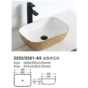 陶瓷卫生洁具台面白色和金色矩形艺术洗手盆浴室厕所水槽 - Product Image 6